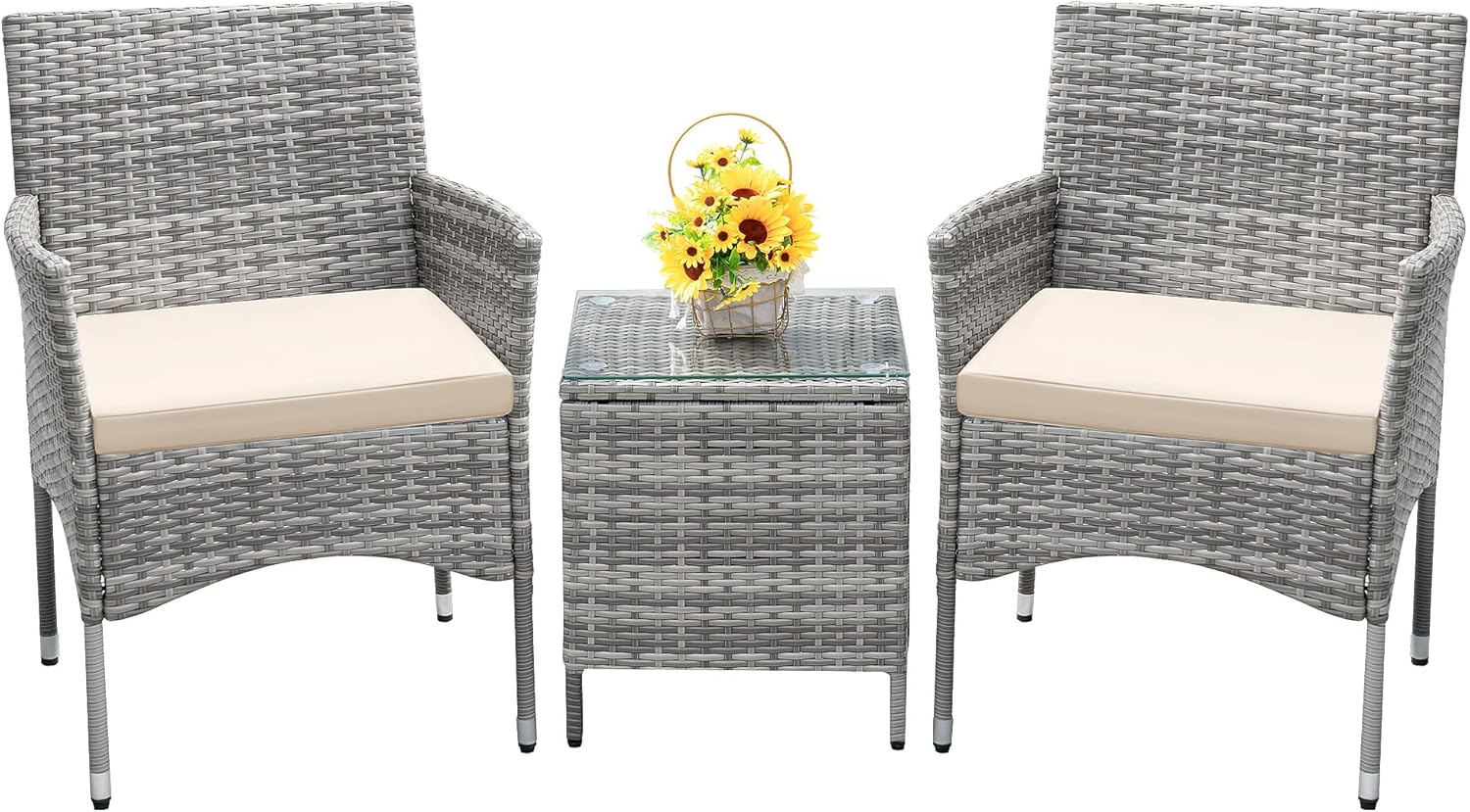 Devoko Patio Porch Furniture Sets 3 Pieces PE Rattan Wicker Chairs Outdoor Garden Furniture Sets wourant