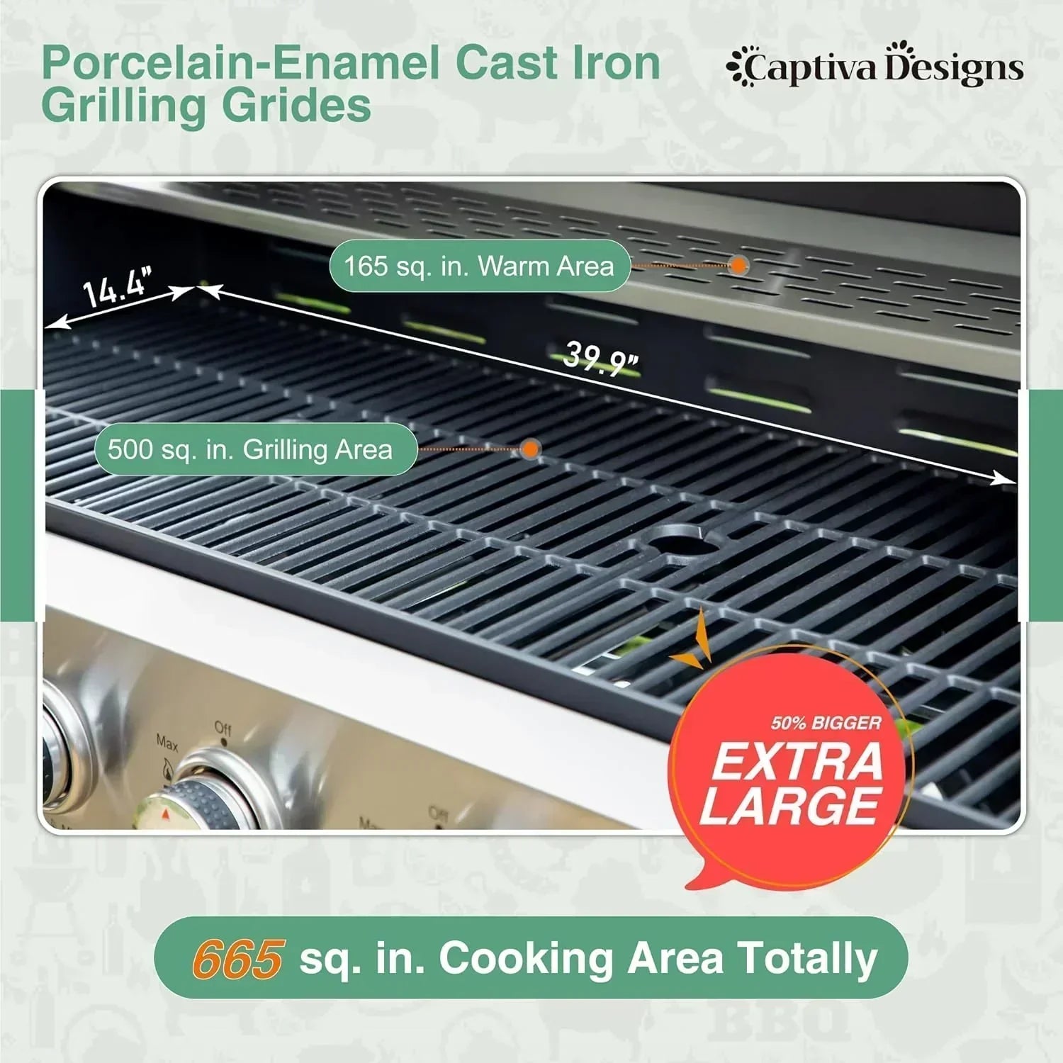 Captiva Designs 4-Burner Propane Gas BBQ Grill Side Burner Porcelain-Enameled Cast Iron Grates wourant