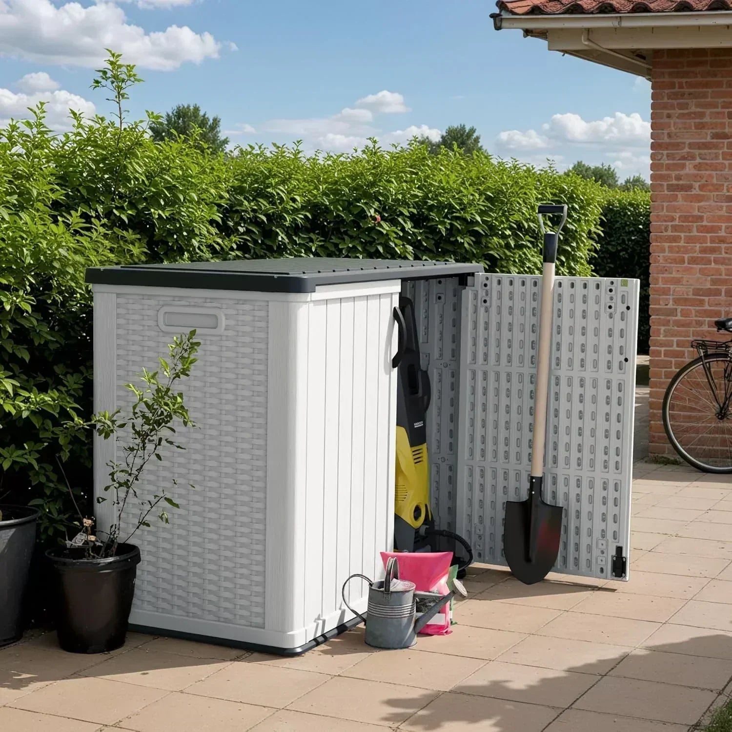 Devoko Outdoor Storage Cabinet 26 Cu Ft with Lockable Doors Horizontal Storage Shed Waterproof wourant