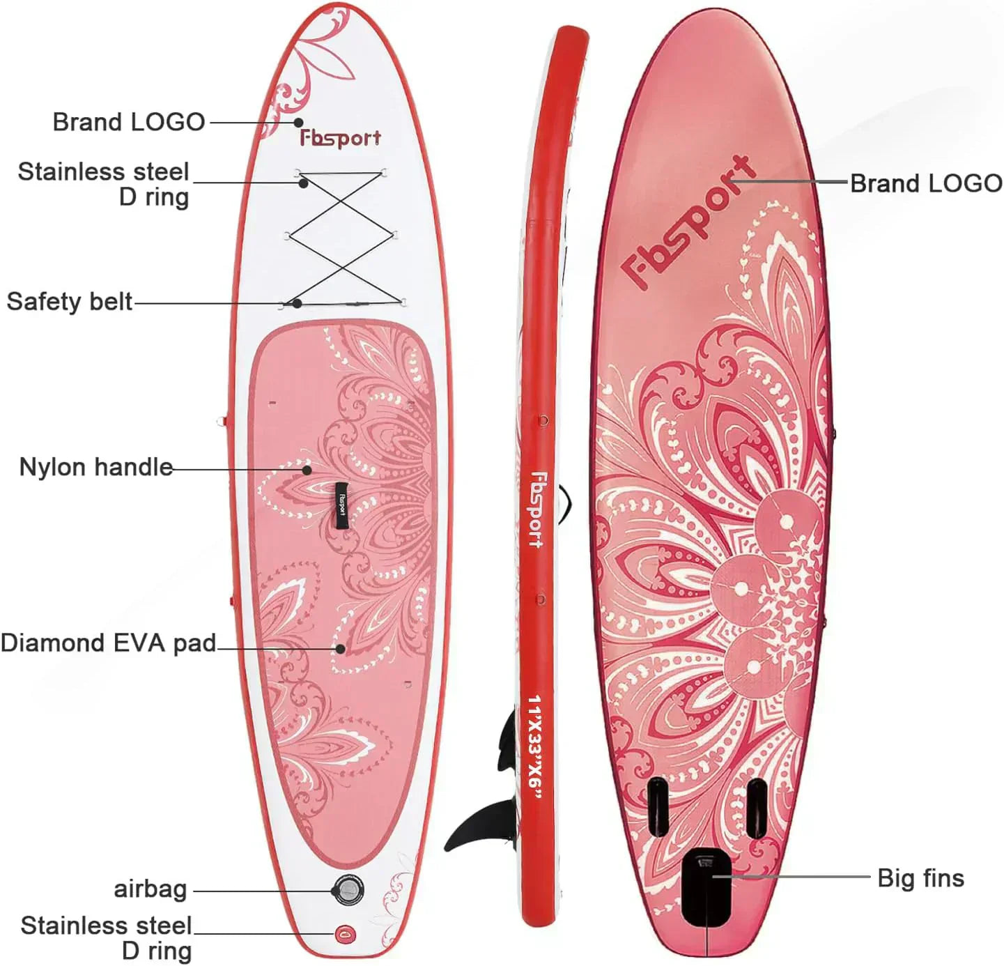 FBSPORT 11' Premium Stand Up Paddle Board Yoga Board with Durable SUP Accessories Carry Bag wourant