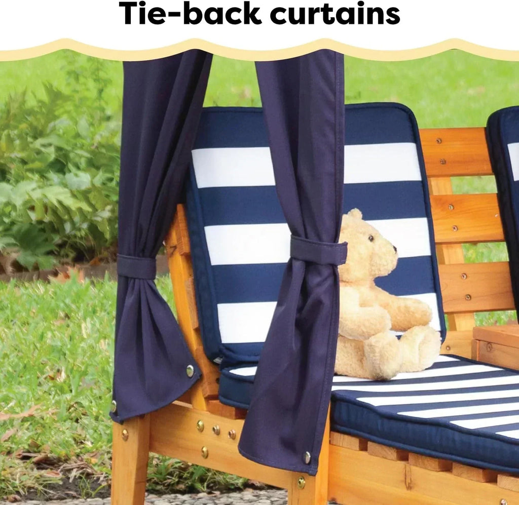 KidKraft Wooden Outdoor Double Chaise Lounge with Cup Holders Kids Patio Furniture Honey wourant