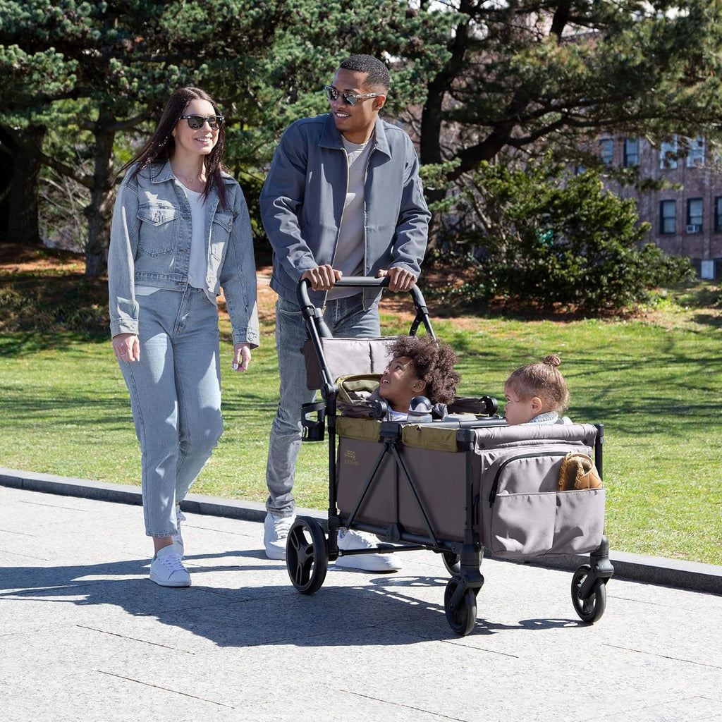 Jeep Sport All-Terrain Stroller Wagon by Delta Children - Includes Canopy, Parent Organizer, Adjustable Handlebar, Snack Tray & Cup Holders, Grey/Olive Green wourant