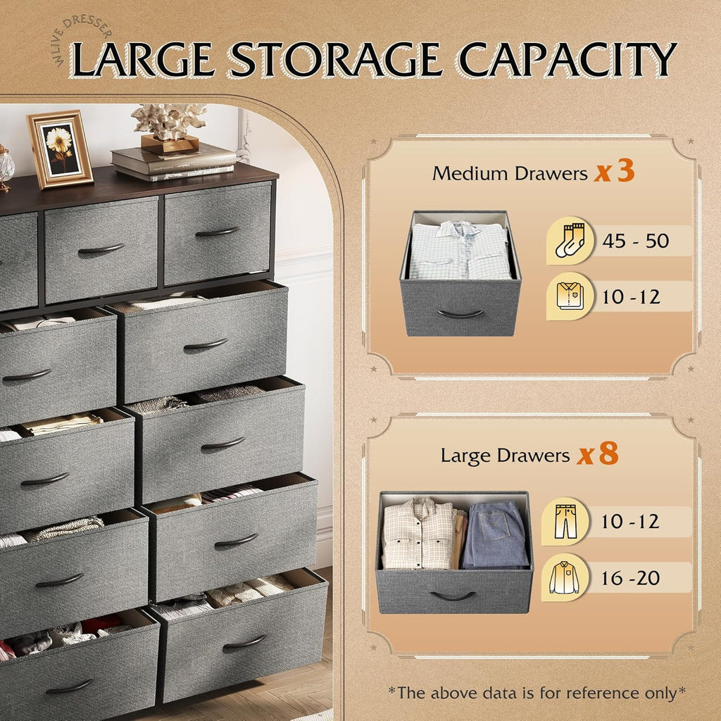 Storage Organizer Unit with 11 Fabric Bins, Storage Drawers Organizer with Steel Frame, Tall Storage Tower Organizaton wourant