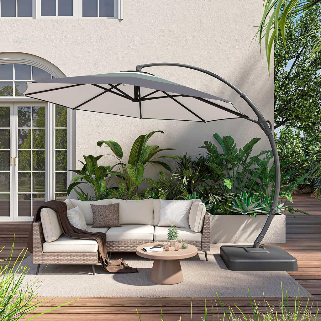 LAUSAINT HOME Outdoor Patio Umbrella with Base included, 11 FT Deluxe Curvy Cantilever Umbrella Heavy Duty Offset Hanging Umbrella with 360° Rotation for Market, Pool, Garden, Backyard, Deck (Beige) wourant