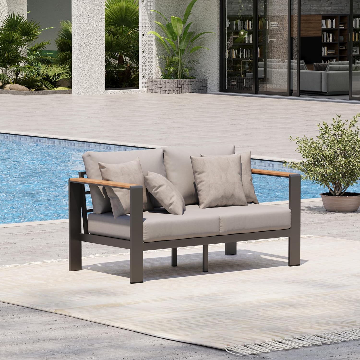 Aluminum Outdoor Patio Furniture Set with Coffee Table, 5 Piece Patio Conversation Sets, Outdoor Sectional Furniture for Porch, Balcony, Yard, Gray woonhhop