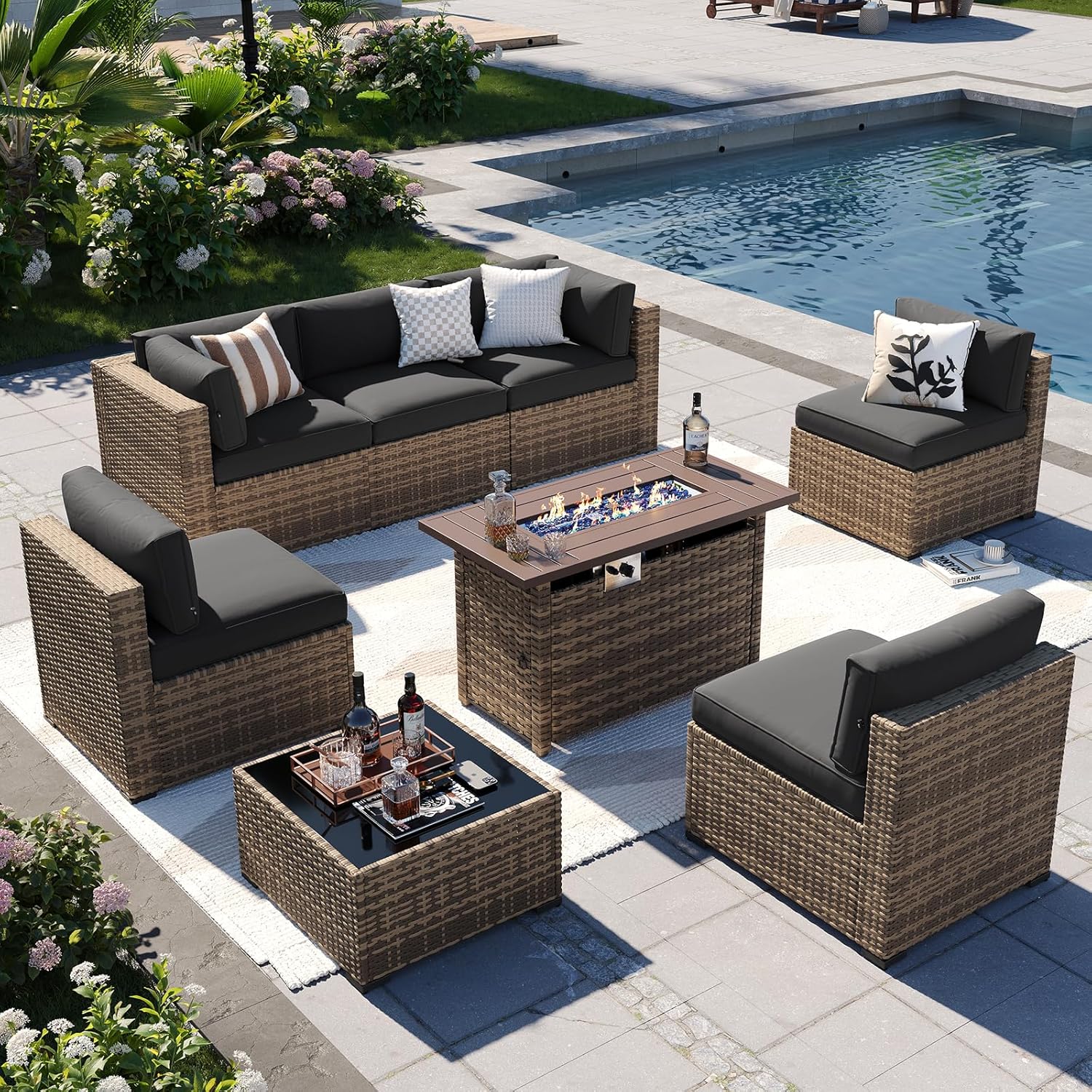 Aoxun Patio Furniture Sets, 7-Piece Outdoor Patio Furniture with Thick Cushions, Wicker Outdoor Conversation Set Sectional Sofa for Backyard, Poolside, Garden woonhhop