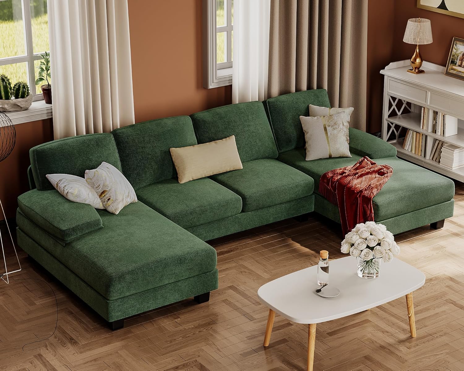 Furmax Sectional Couches for Living Room U-Shaped Sofa Couch Linen Fabric 4 Seat Sofa Set wourant