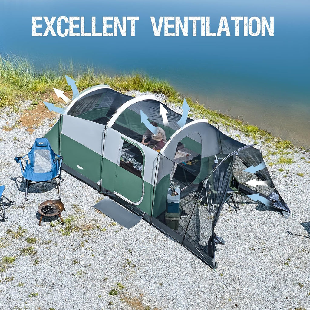 PORTAL 6/8/10 Person Family Camping Tent with Screen Room, Water Resistant Big Tunnel Tent with Rainfly, Large Family Tent for Outdoor Camping, Party wourant
