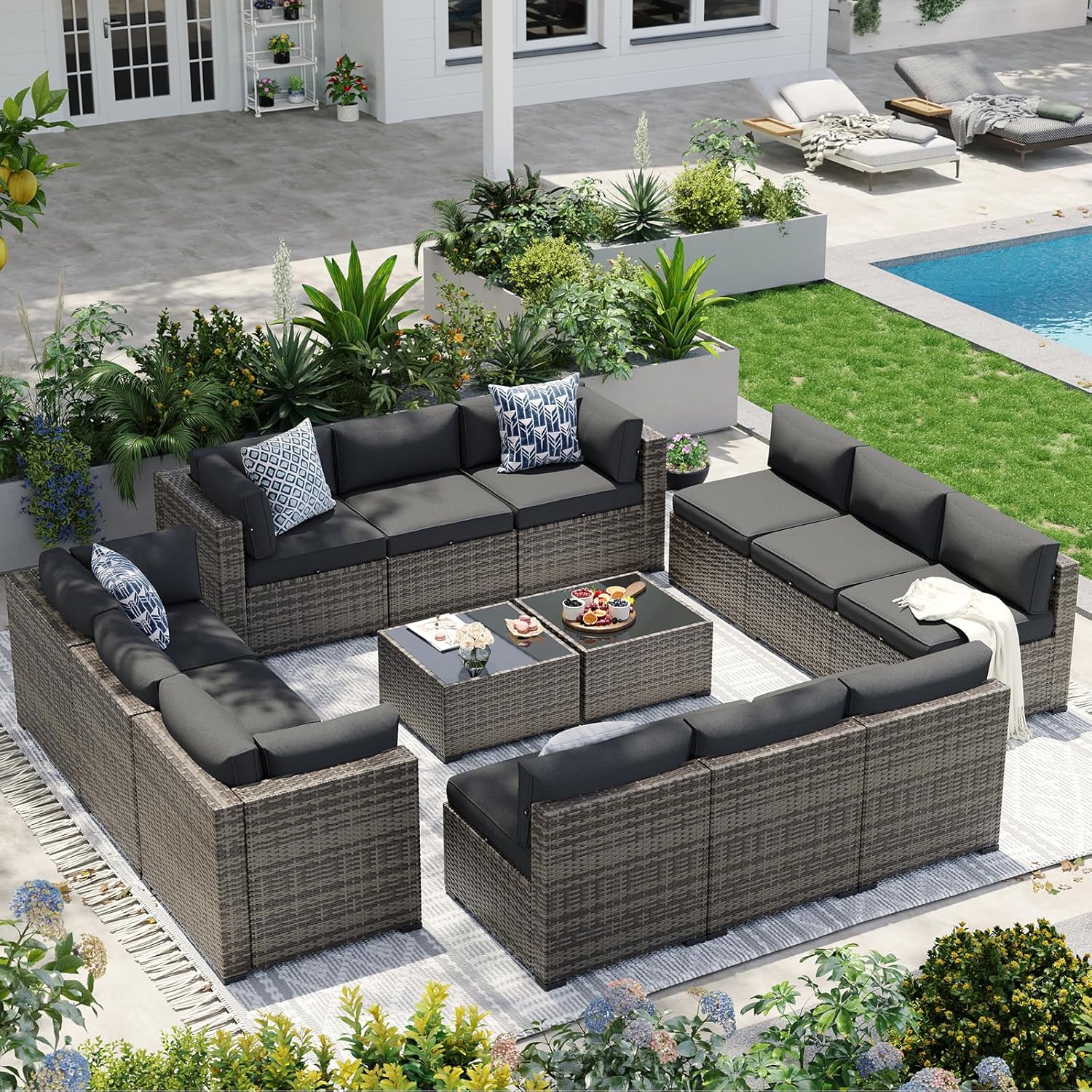 Aoxun Patio Furniture Sets, 7-Piece Outdoor Patio Furniture with Thick Cushions, Wicker Outdoor Conversation Set Sectional Sofa for Backyard, Poolside, Garden woonhhop