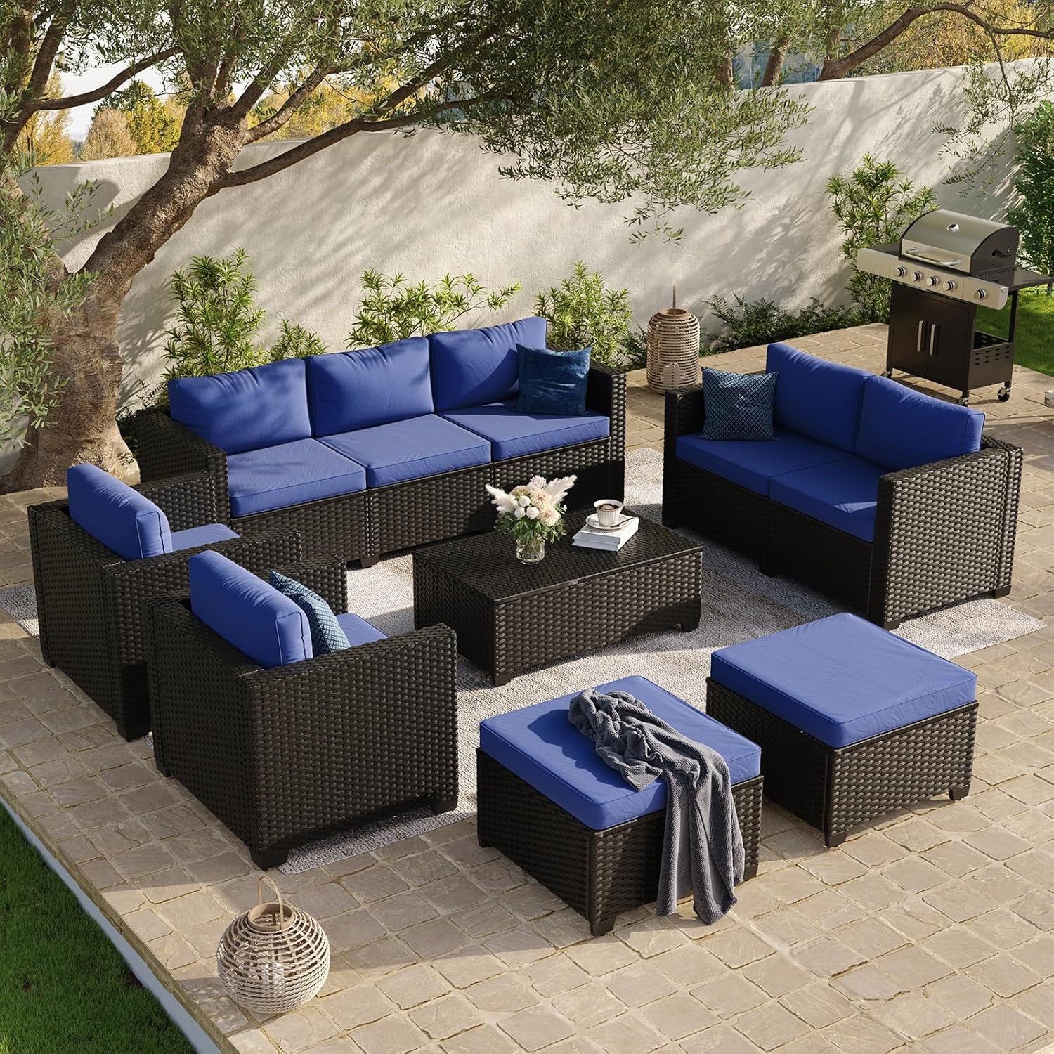 Aoxun 8 Piece Outdoor Patio Furniture Set 7 Seats, Outdoor Sectional with Thick Waterproof Cushions & Storage Coffee Table, Patio Conversation Sets for Garden,Backyard, Porch, Balcony, Deck, Beige woonhhop