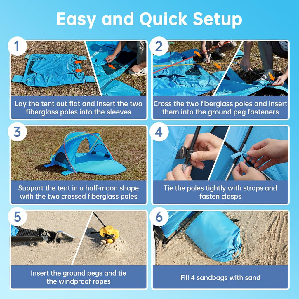 Beach Tent Sun Shelter, Beach Shade Tent with UPF50+ UV Protection, Beach Sun Shelter, Beach Shade with 2 Zippered Doors, Portable Beach Tent for Beach Camping Fishing wourant