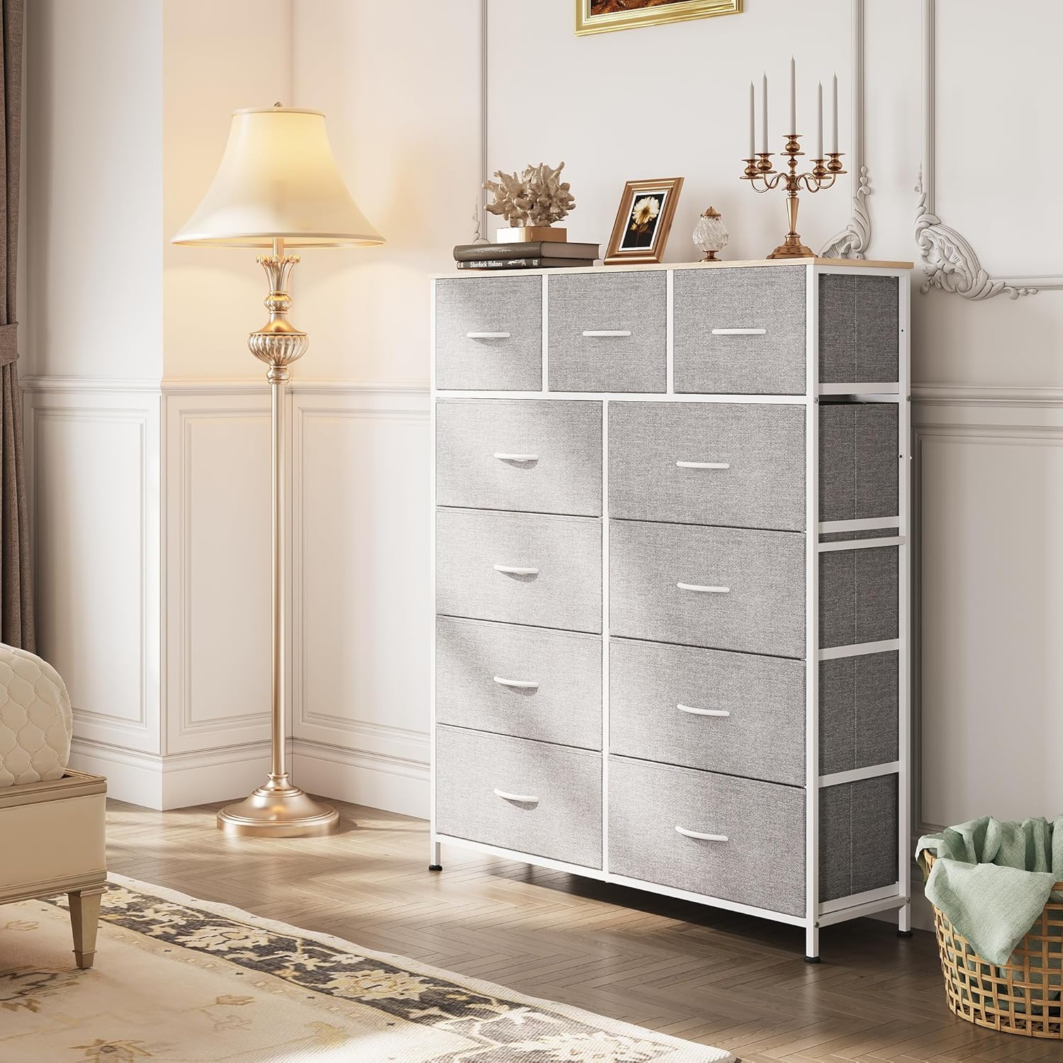 Storage Organizer Unit with 11 Fabric Bins, Storage Drawers Organizer with Steel Frame, Tall Storage Tower Organizaton wourant