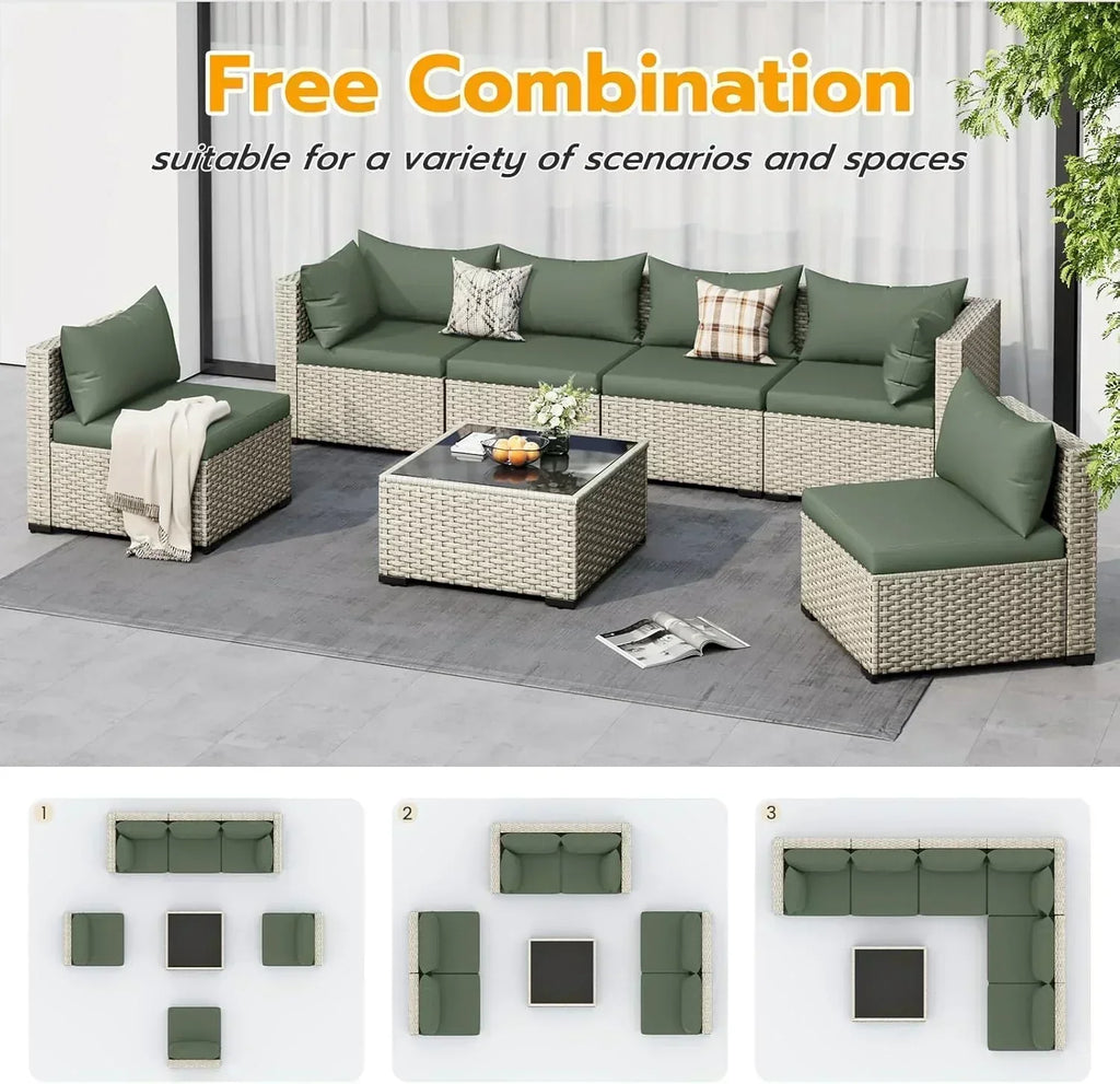 UDPATIO Outdoor Patio Furniture Set 7-Piece PE Wicker Sectional Sofa Outdoor Conversation Set wourant