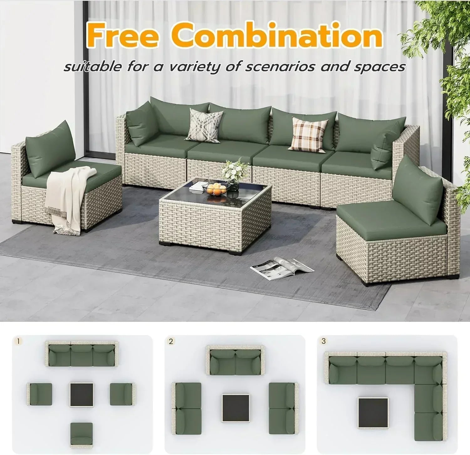 UDPATIO Outdoor Patio Furniture Set 7-Piece PE Wicker Sectional Sofa Outdoor Conversation Set wourant