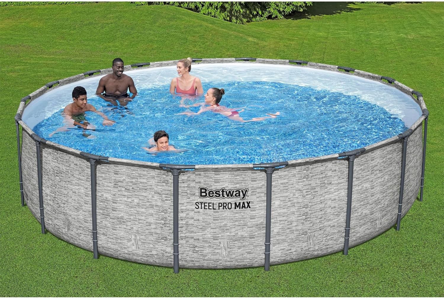 Steel Pro MAX 14 Foot x 48 Inch Round Metal Frame Above Ground Outdoor Swimming Pool Set with 1,000 Filter Pump, Ladder, and Cover, Gray wourant