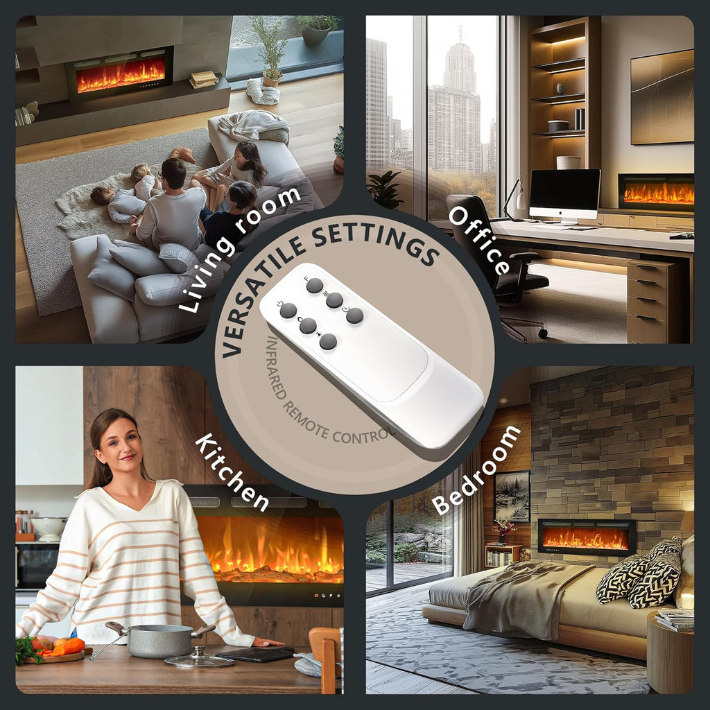 EUHOMY 50 Inch Electric Fireplace Wall Recessed and Wall Mounted with Adjustable Flame Color, Fireplace Heater with Remote Control, Linear Fireplace with Timer, Touch Screen, Log & Crystal, 750/1500W wourant