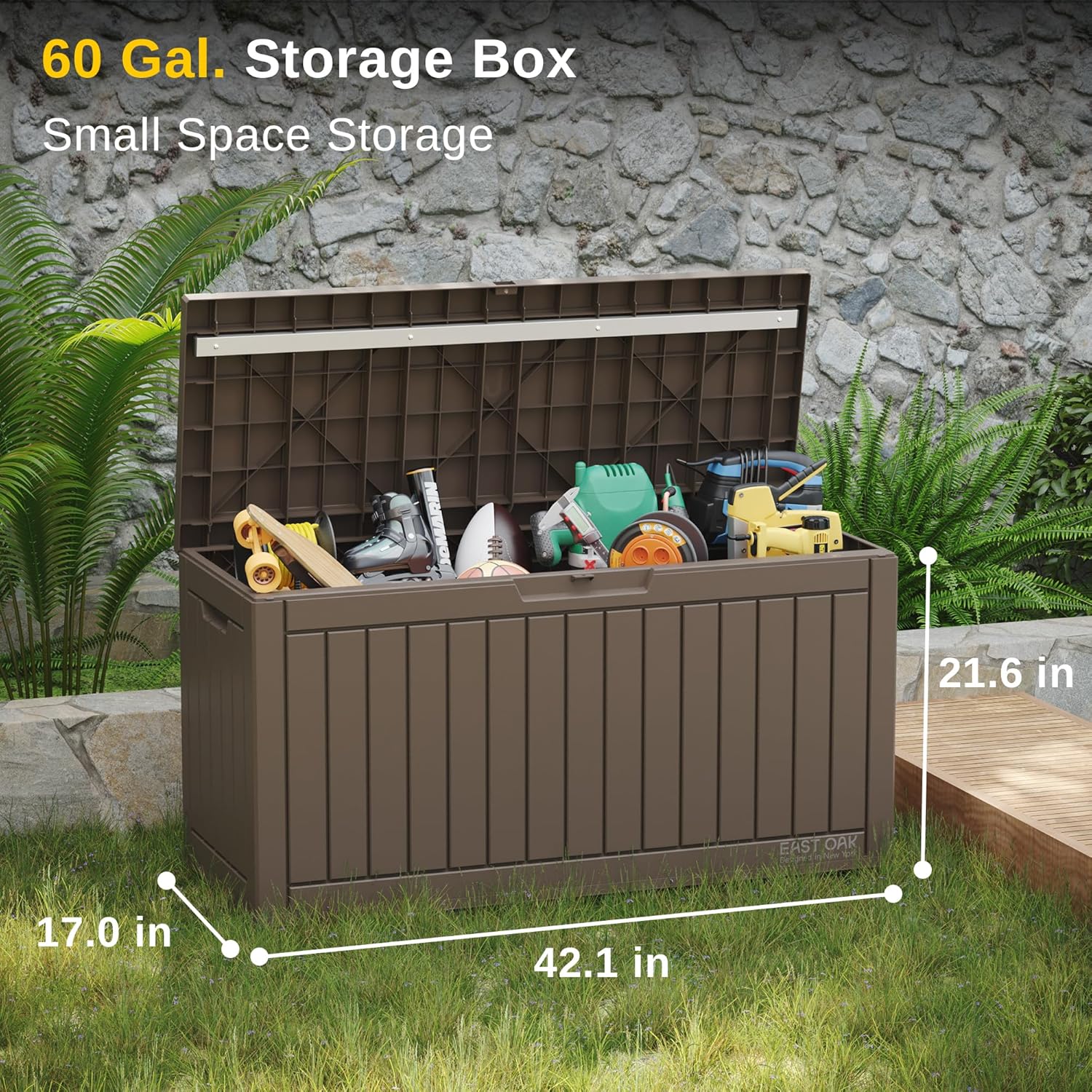 EAST OAK Outdoor Storage Box, 60 Gallon Deck Box Indoor and Outdoor Use, Waterproof Resin Storage Bin wourant