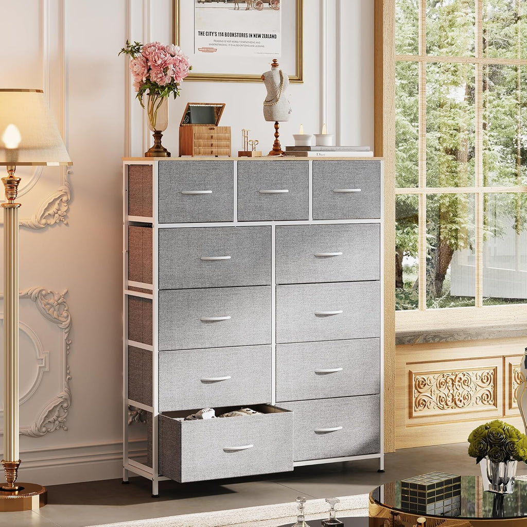 Storage Organizer Unit with 11 Fabric Bins, Storage Drawers Organizer with Steel Frame, Tall Storage Tower Organizaton wourant