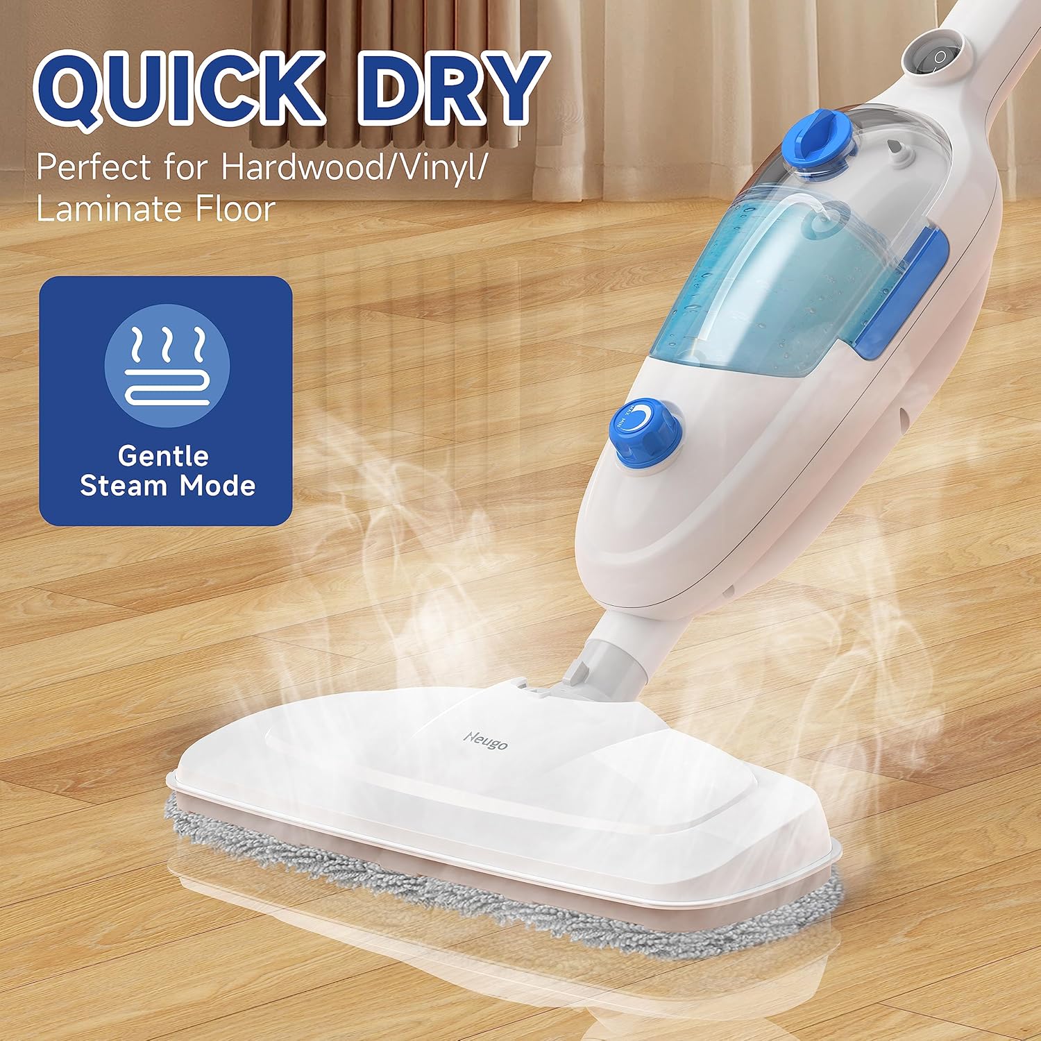 Steam Mop for Hardwood Floor Cleaning, Floor Steamer Cleaner Lightweight for Vinyl, Laminate, Carpet, Tile Hard Floors w/Adjustable Steam Modes & Height, 23ft Cord, 2 Washable Pad wourant