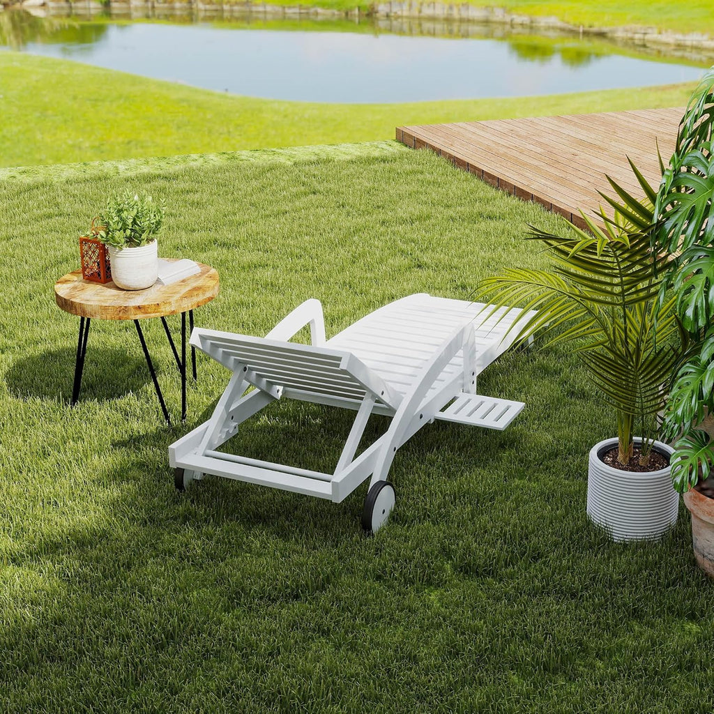 Pool Chaise Lounge Chairs Set of 4 5-Position Adjustable Outdoor Patio Lounge Chairs Wood Reclining Chaise Lounger Chair with Pullout Side Table wourant