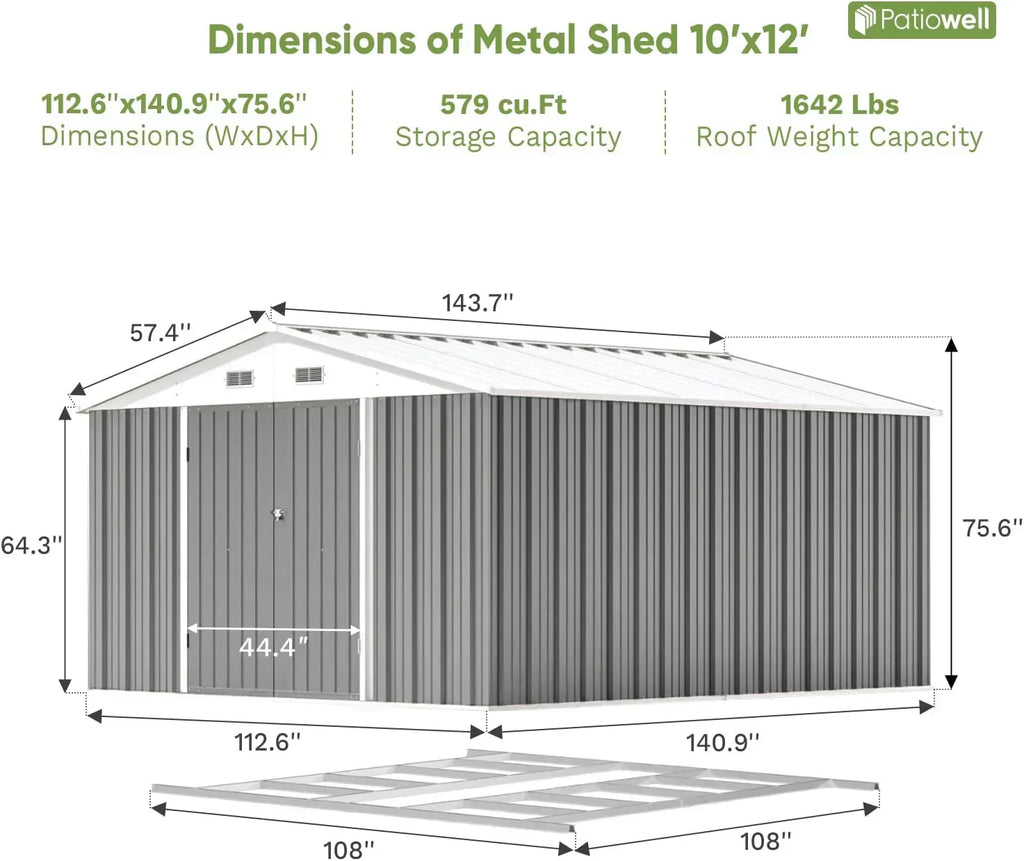 Patiowell 5x3 FT Outdoor Storage Shed Tool Shed with Sloping Roof and Lockable Door Metal Shed wourant