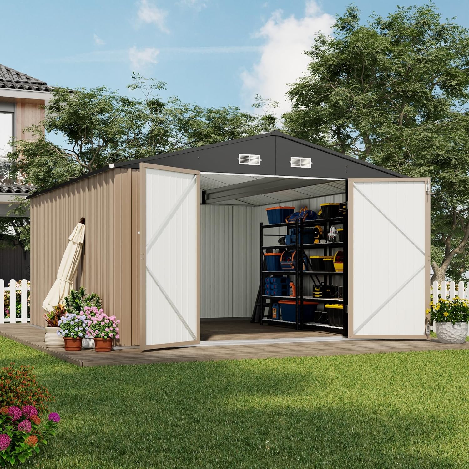 Devoko Outdoor Storage Shed 5 x 3 ft Lockable Metal Garden Shed Steel Storage wourant