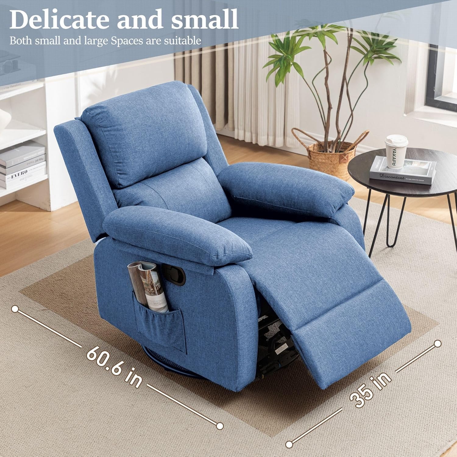 Reclining rocking chair 360 degree rotating fabric sliding reclining chair wourant