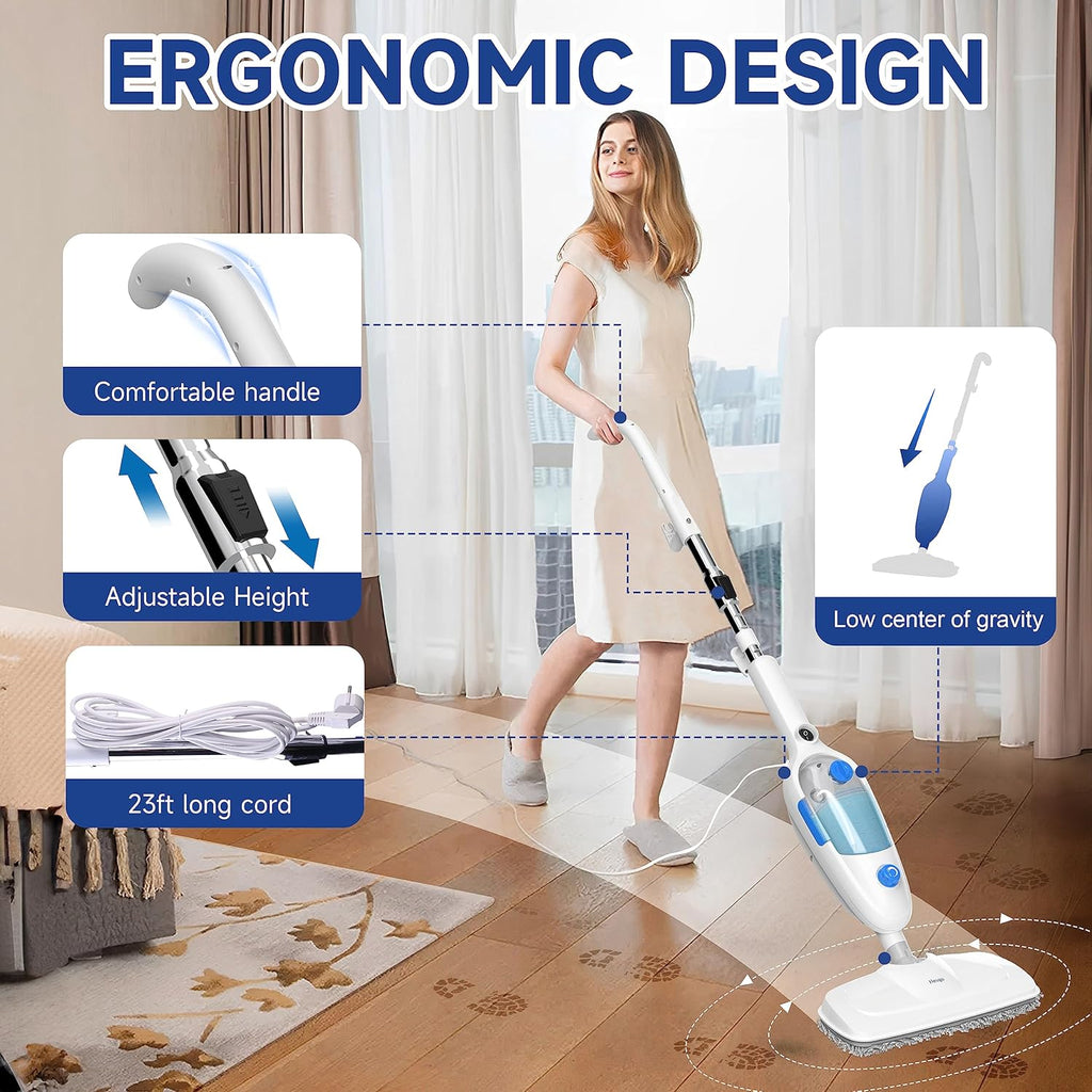 Steam Mop for Hardwood Floor Cleaning, Floor Steamer Cleaner Lightweight for Vinyl, Laminate, Carpet, Tile Hard Floors w/Adjustable Steam Modes & Height, 23ft Cord, 2 Washable Pad wourant