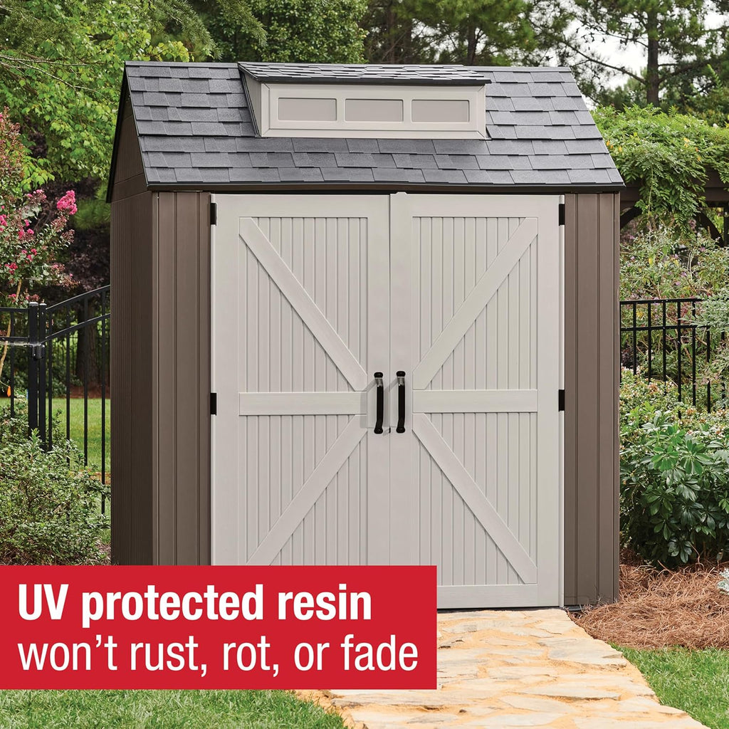 Rubbermaid Resin Outdoor Storage Shed With Floor (7 x 7 Ft) Weather Resistant Gray Organization for Home/Backyard/Garden Tools/Lawn Mower/Bike Storage/Pool Supplies wourant