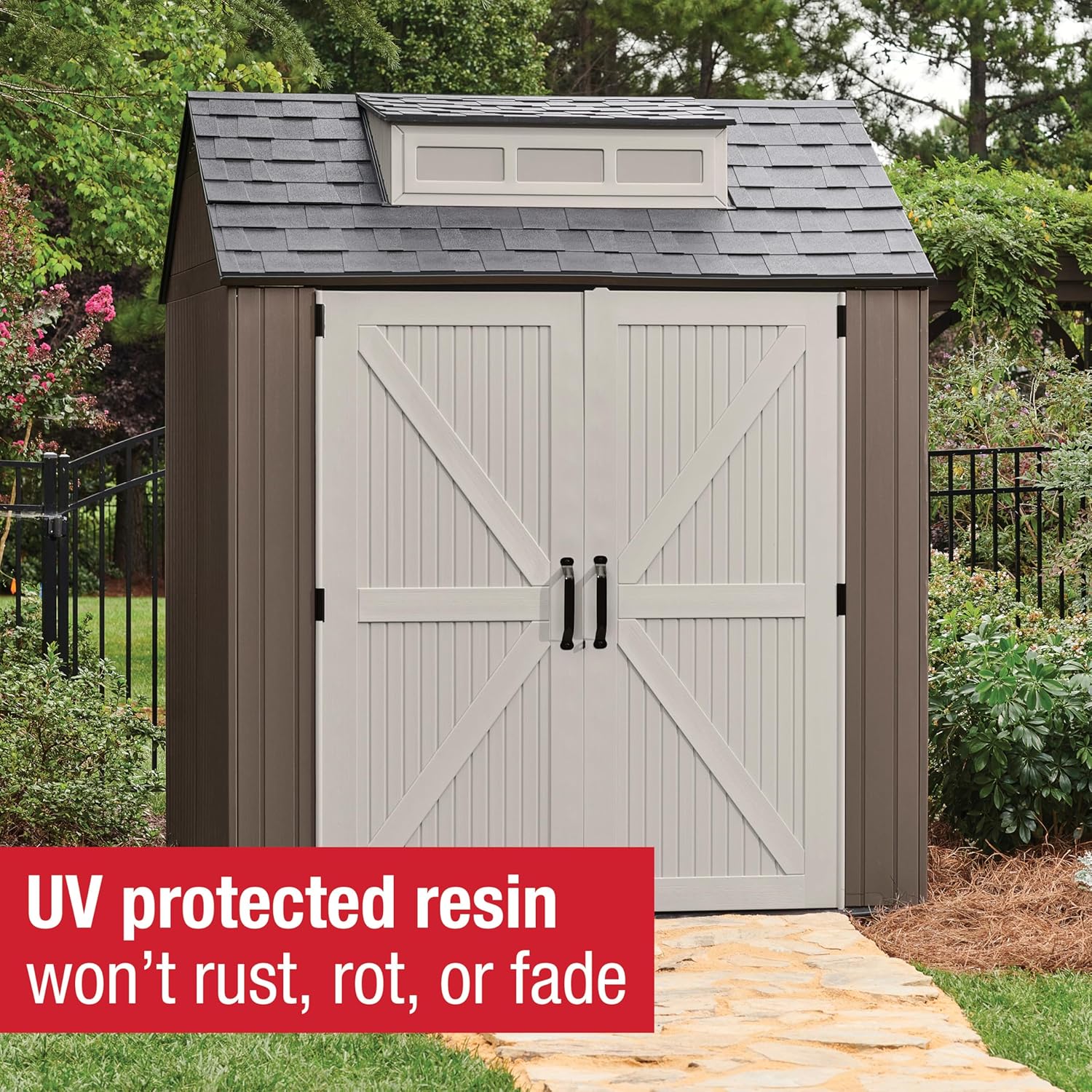Rubbermaid Resin Outdoor Storage Shed With Floor (7 x 7 Ft) Weather Resistant Gray Organization for Home/Backyard/Garden Tools/Lawn Mower/Bike Storage/Pool Supplies wourant