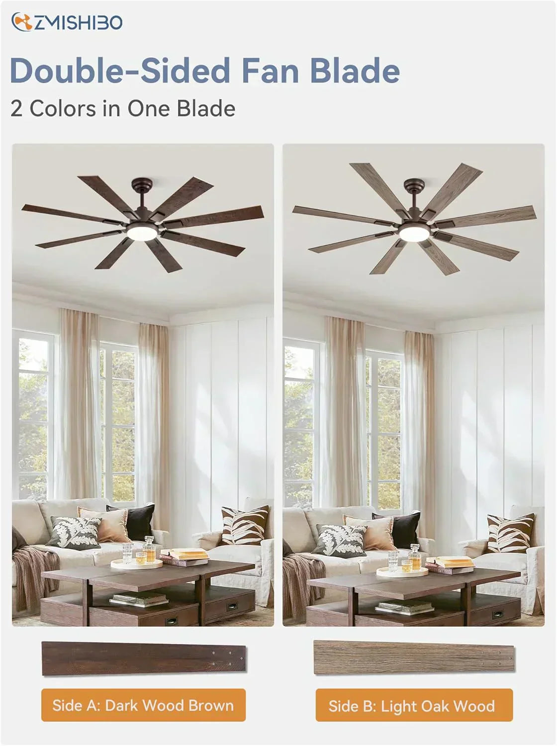 Zmishibo 72-inch large ceiling fan with lighting and remote indoor/outdoor wourant