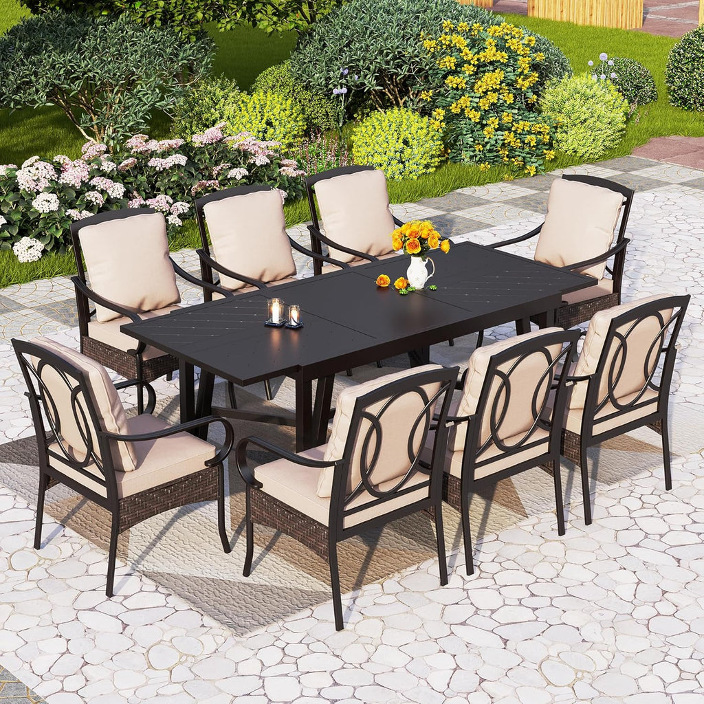 PHI VILLA 6-Piece Outdoor Dining Sets, All-Weather Patio Table and Chairs Set with Umbrella for 4, Heavy Duty Patio Round Table Set for Deck, 4 Extra Large Outdoor Swivel Chairs with Thick Cushions wourant