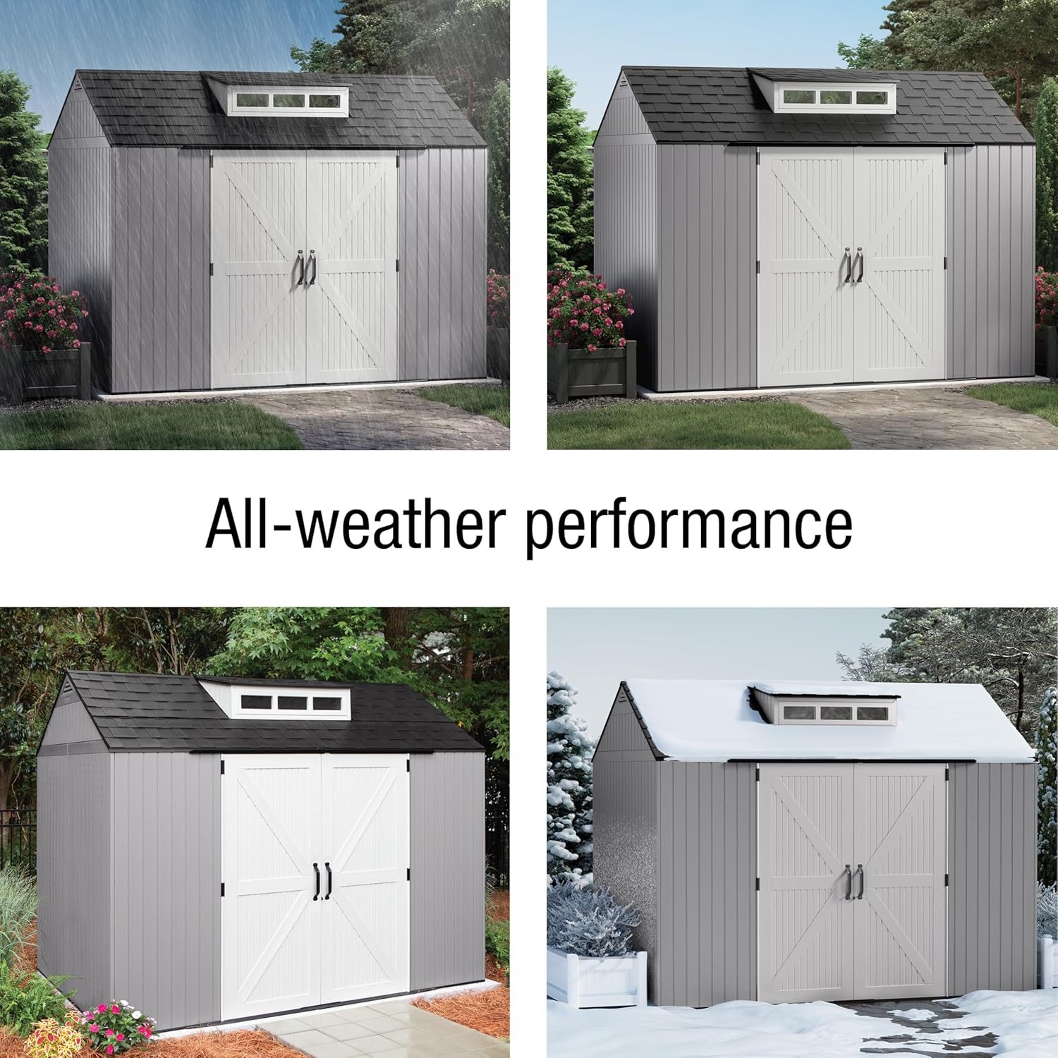 Rubbermaid Resin Outdoor Storage Shed With Floor (7 x 7 Ft) Weather Resistant Gray Organization for Home/Backyard/Garden Tools/Lawn Mower/Bike Storage/Pool Supplies wourant