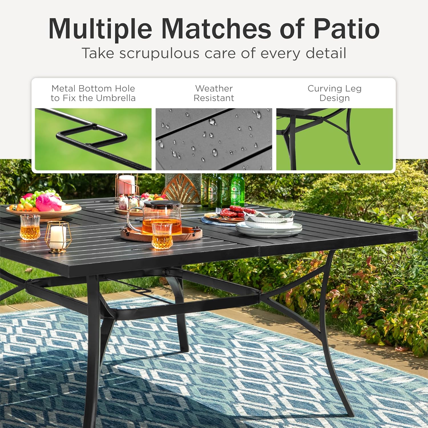 PHI VILLA 6-Piece Outdoor Dining Sets, All-Weather Patio Table and Chairs Set with Umbrella for 4, Heavy Duty Patio Round Table Set for Deck, 4 Extra Large Outdoor Swivel Chairs with Thick Cushions wourant
