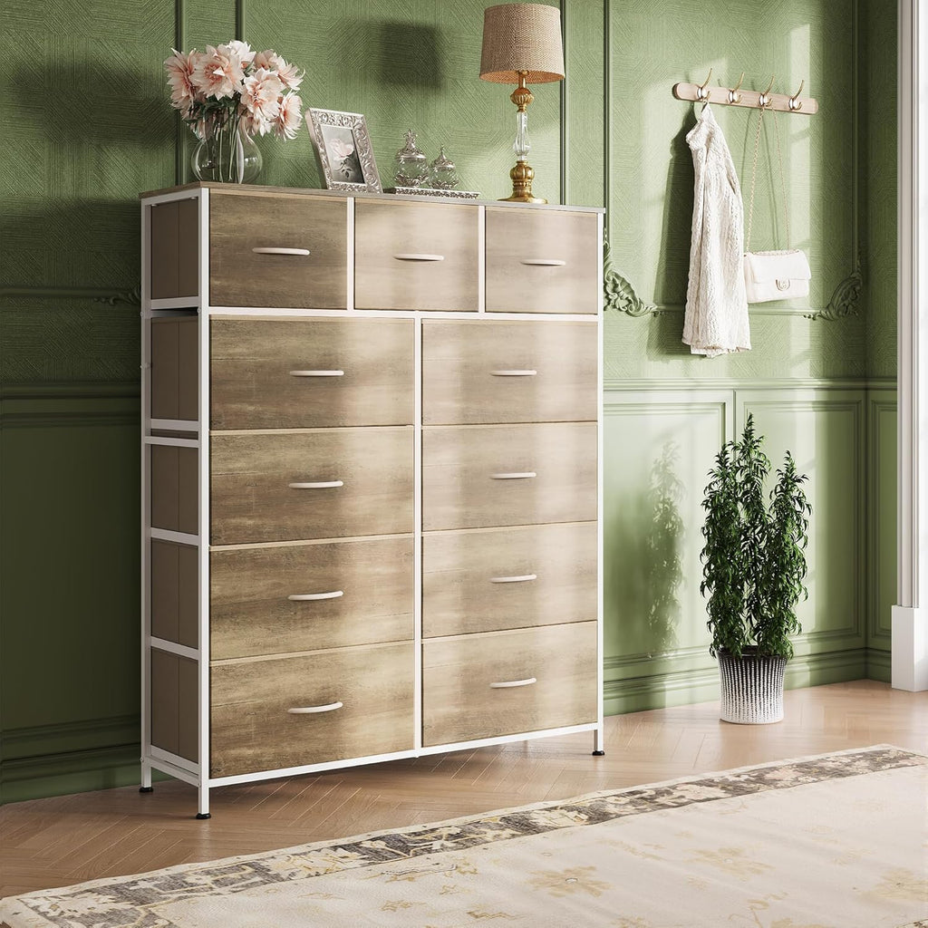 Storage Organizer Unit with 11 Fabric Bins, Storage Drawers Organizer with Steel Frame, Tall Storage Tower Organizaton wourant
