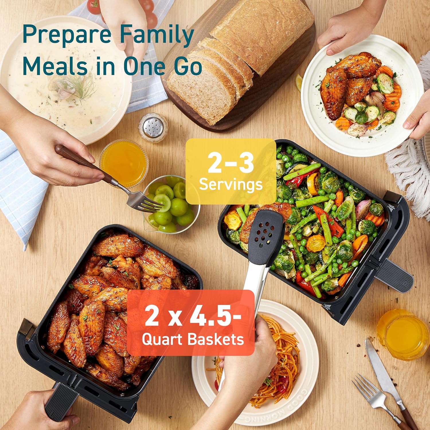 COSORI Dual Air Fryer 9Qt 10-in-1, Fresh Balanced Meals for Family wourant