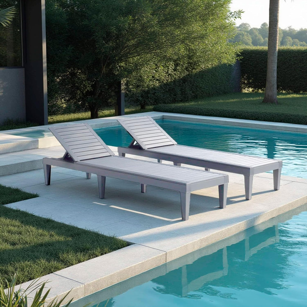 Patio Chairs - Black Chaise Lounge Chair Outdoor 5-Position Adjustable Sun Tanning Chair Waterproof Pool Lounge Chairs Set of 2 Reclining Lawn Chair, Lightweight Outdoor Lounge Chairs wourant