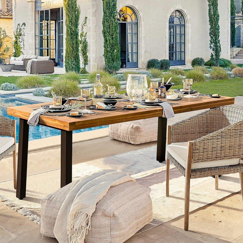 Devoko Home Acacia Wood Dining Table 6-Person Indoor Outdoor Table with Iron Legs, Sandblast Finish, Natural Stained, Rustic Metal, 69 * 33 * 30 inch (Natural) wourant