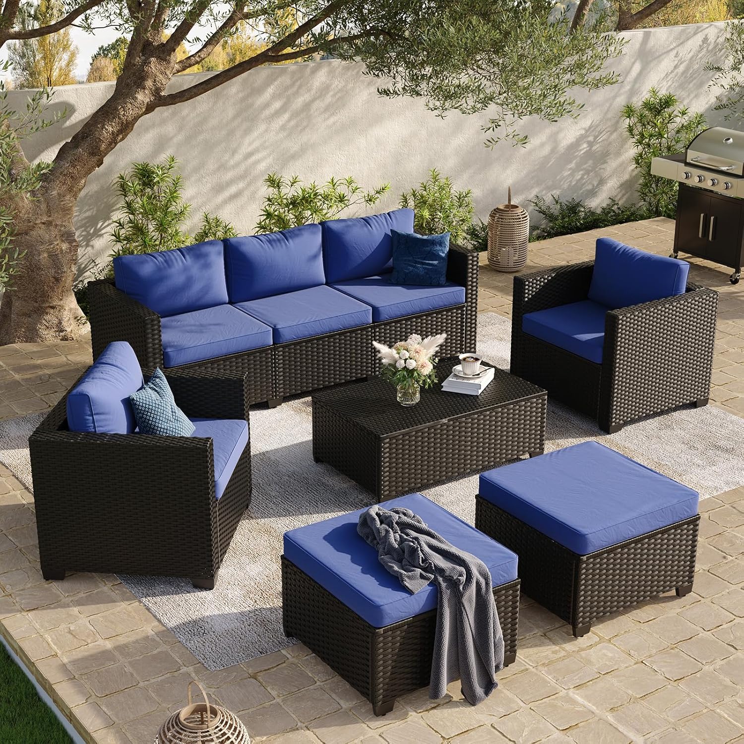 Aoxun 8 Piece Outdoor Patio Furniture Set 7 Seats, Outdoor Sectional with Thick Waterproof Cushions & Storage Coffee Table, Patio Conversation Sets for Garden,Backyard, Porch, Balcony, Deck, Beige woonhhop