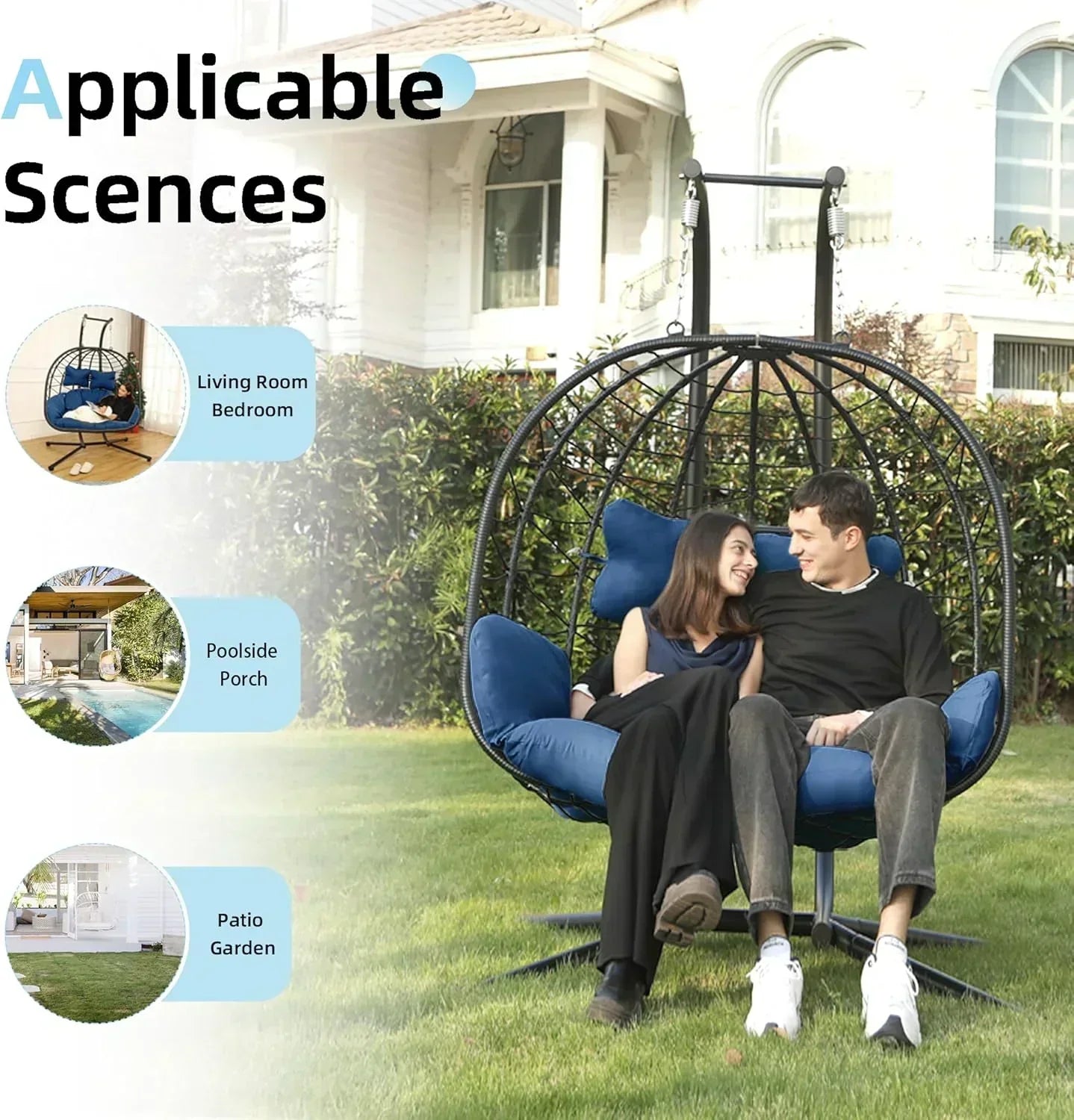 Double Egg Chair wth Stand Hammock Swing Chair Foldable Hanging Loveseat UV Resistant wourant