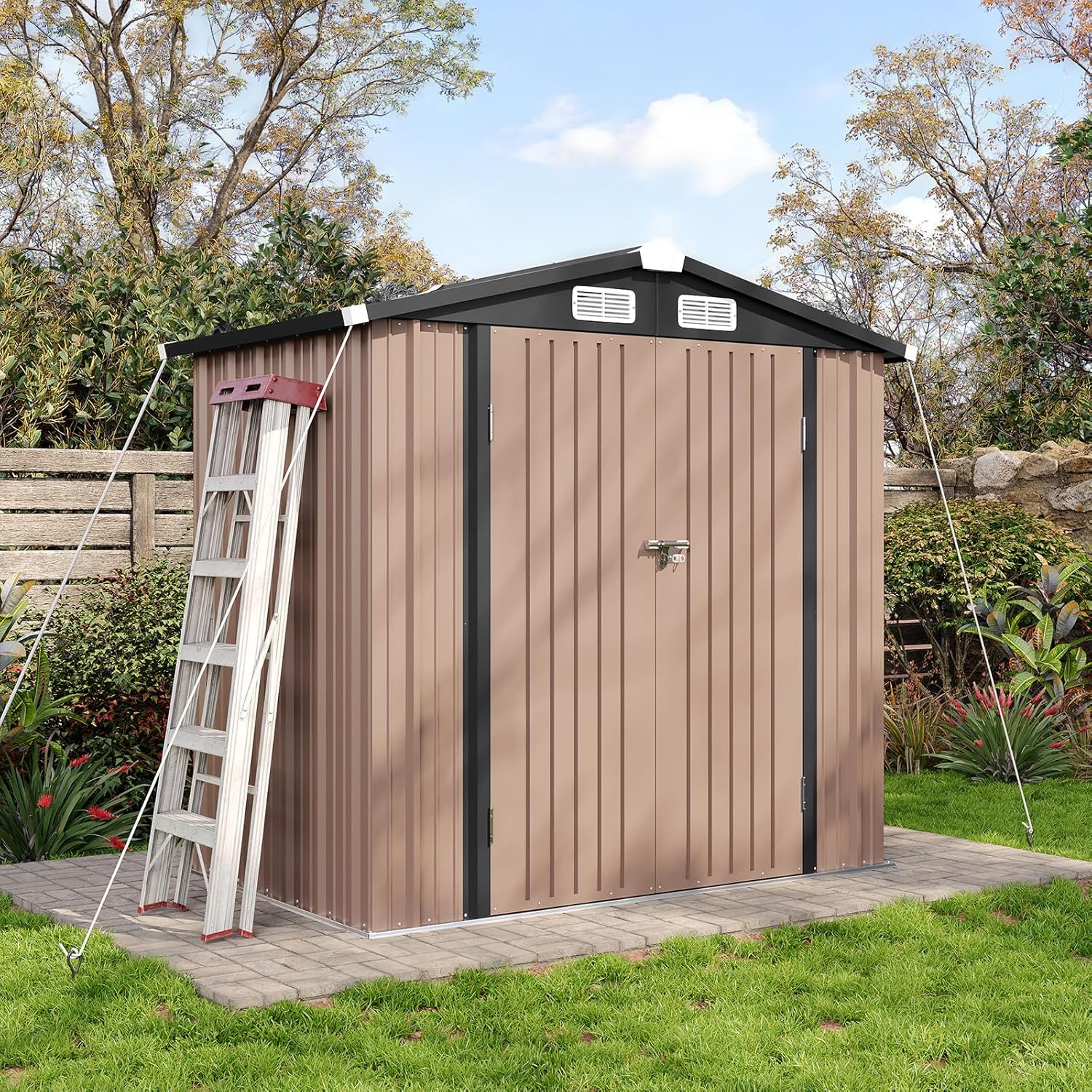 Aoxun 6.2x4 FT Shed Outdoor Storage Shed with Lockable Doors Sloping Roof Metal Garden wourant