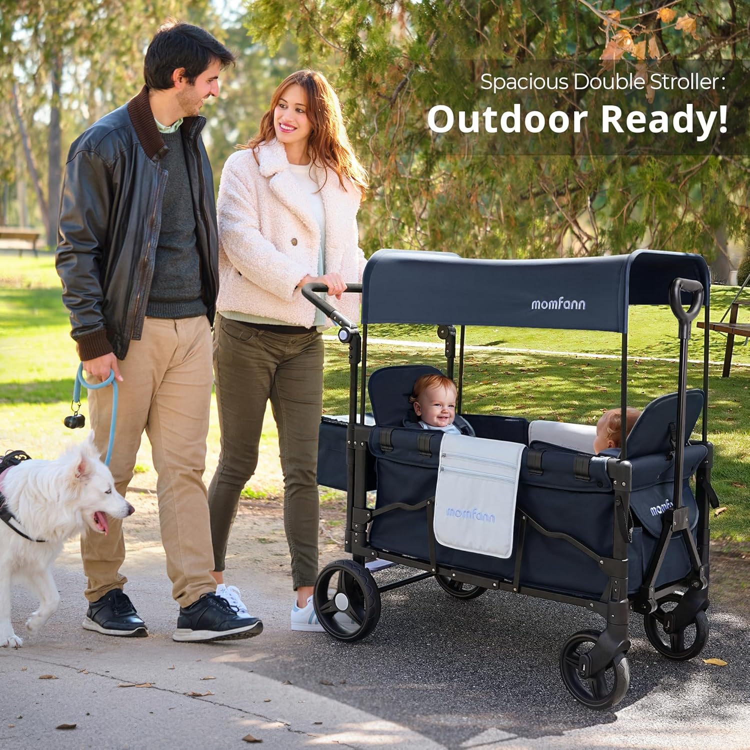 Stroller Wagon for Kids, Wagon Stroller Toddlers 2 Seaters, All-Terrain Baby Wagon Outdoor with Canopy, Parent Organizer, Adjustable Handle & Pull Bar for Infants and Toddlers, Gray wourant