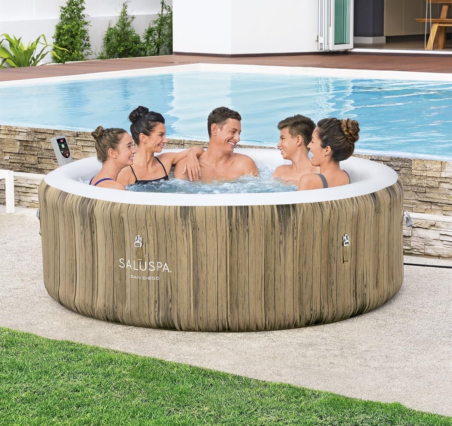 Bestway SaluSpa Miami EnergySense AirJet Inflatable Hot Tub Spa (71" x 26") | Portable Hot Tub with 2 Covers (1 Energy-Efficient Thermal Cover and 1 Standard Cover) | Fits Up to 2-4 Persons | Black wourant
