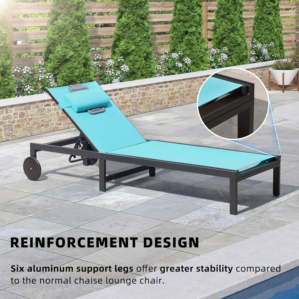 PURPLE LEAF Patio Tanning Lounge Chair Set with Face Down Hole Outdoor Aluminum Adjustable Reclining Chairs Wheels Pillows and Table for Poolside Beach Sunbathing Lounger, Beige wourant