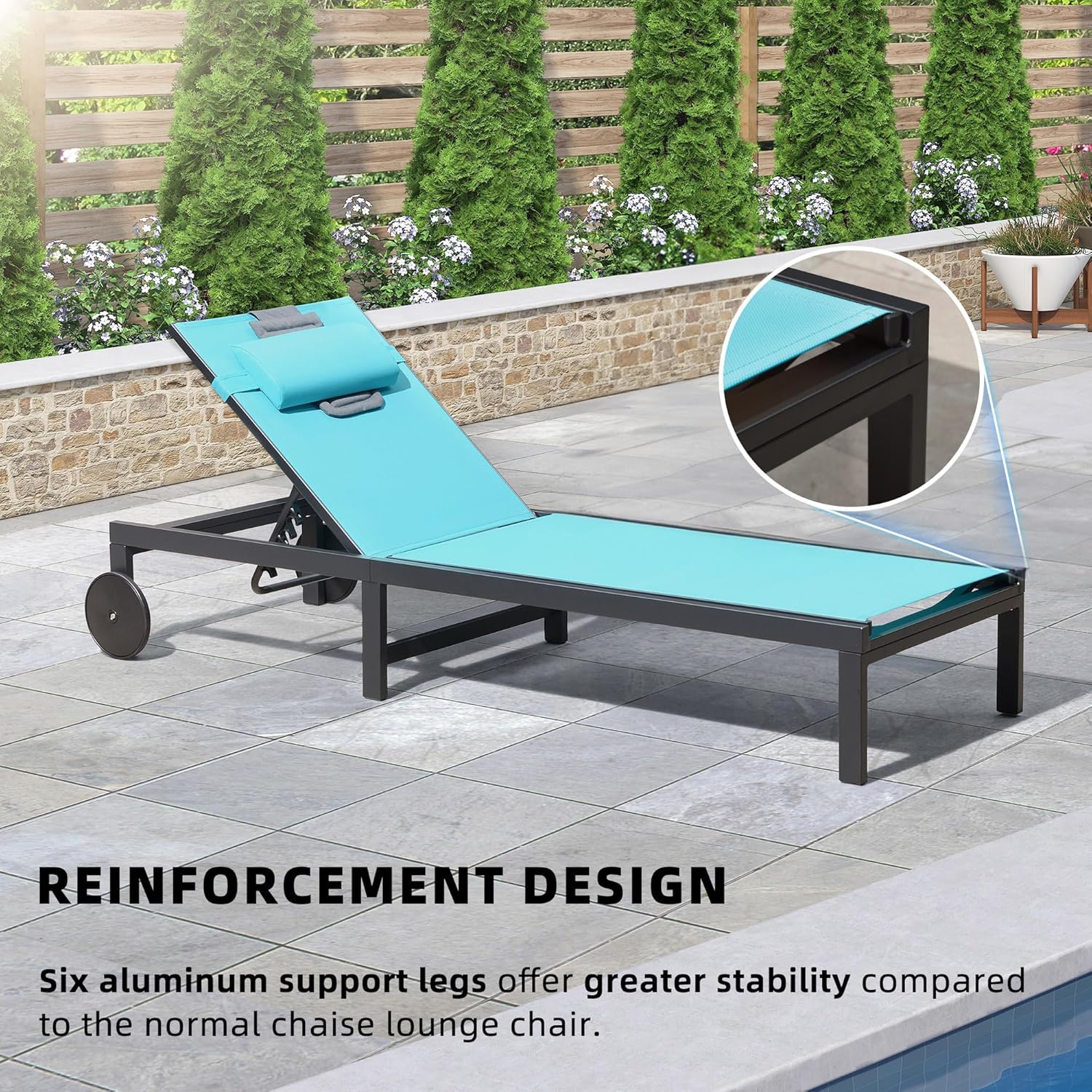 PURPLE LEAF Patio Tanning Lounge Chair Set with Face Down Hole Outdoor Aluminum Adjustable Reclining Chairs Wheels Pillows and Table for Poolside Beach Sunbathing Lounger, Beige wourant