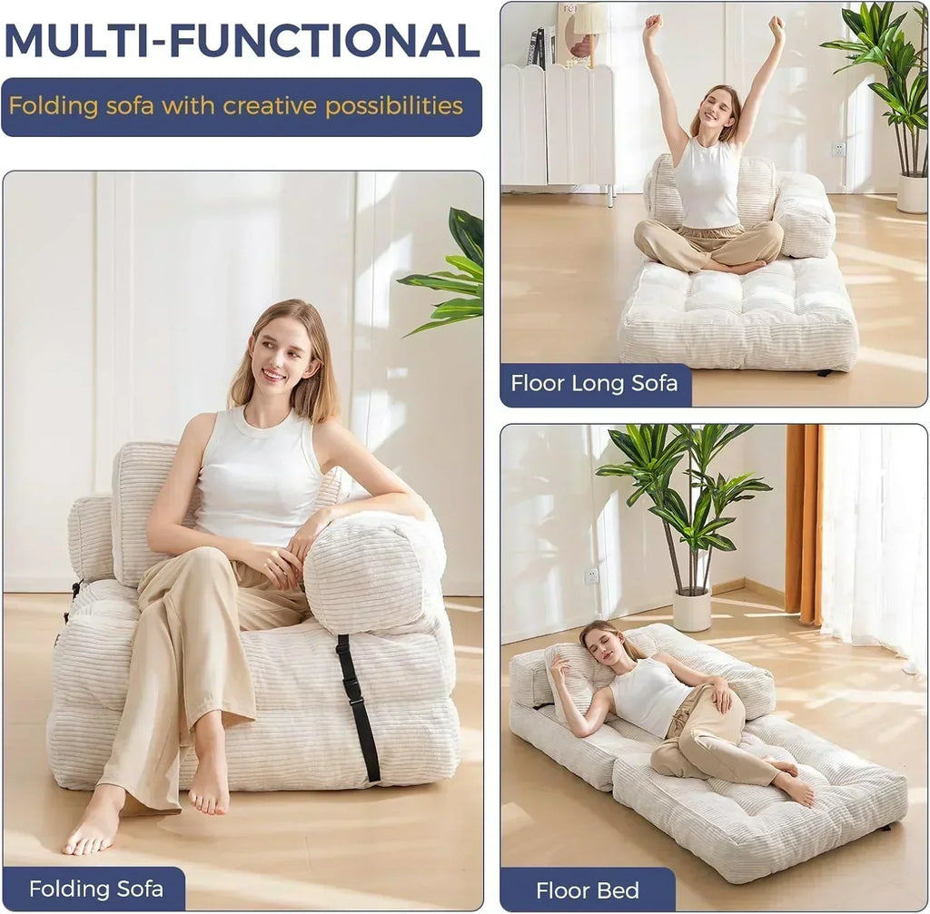 Folding Sofa Bed L-Shaped Convertible Sofa Bed with Armrests and Pillows wourant