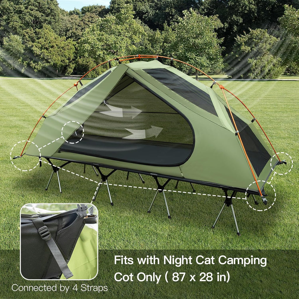 Night Cat Camping Cot Tent - Waterproof 1-Person Off-Ground Combo Cot Bed for Adults Portable Easy Set-up Tent wourant