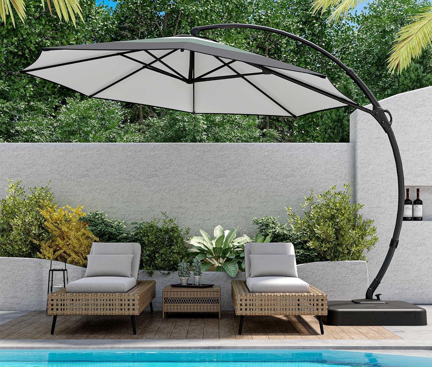 LAUSAINT HOME Outdoor Patio Umbrella with Base included, 11 FT Deluxe Curvy Cantilever Umbrella Heavy Duty Offset Hanging Umbrella with 360° Rotation for Market, Pool, Garden, Backyard, Deck (Beige) wourant