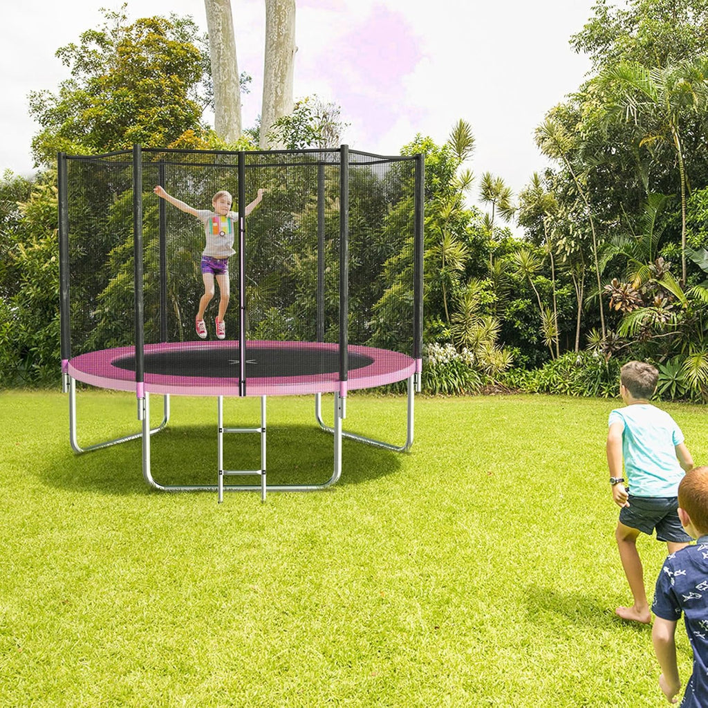 AOTOB 8FT 10FT 12FT 14 FT 15FT Trampoline with Safety Enclosure Net，Outdoor Trampoline with Basketball Hoop, Heavy Duty Jumping Mat and Spring Cover Padding for Kids and Adults, Storage Bag and Ladder wourant