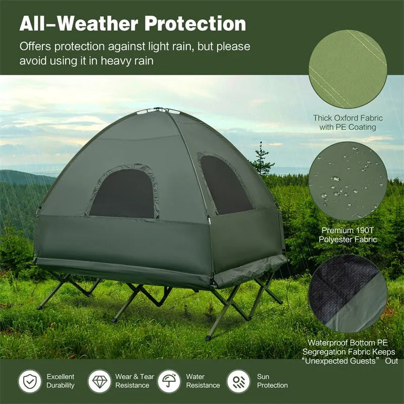 5-in-1 Tent Cot 2-Person Portable Outdoor Camping Tent Combo with Air Mattress Sleeping Bag & Sunshade wourant